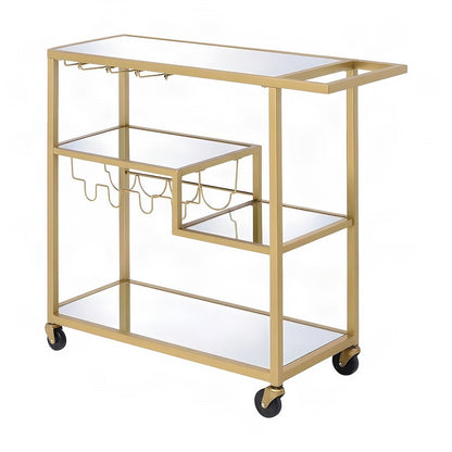 Metal and Mirror Bar Cart with Rolling Casters and Storage, Champagne & Mirror