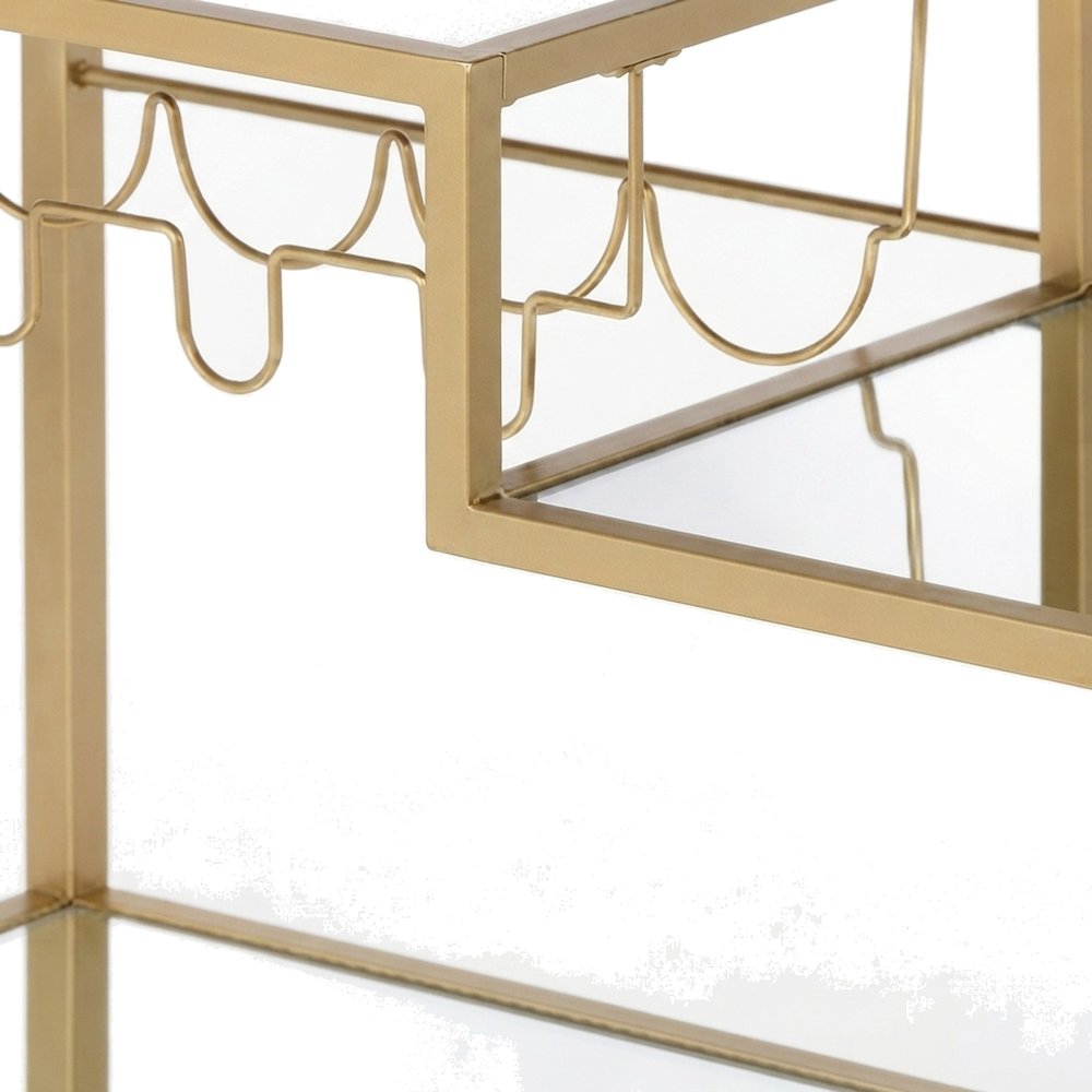 Metal and Mirror Bar Cart with Rolling Casters and Storage, Champagne & Mirror
