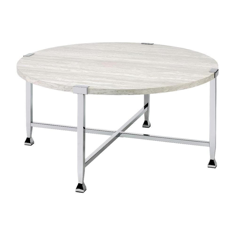 Coffee Table White Oak Chrome Metal Tube Paper Veneer Wood Surface