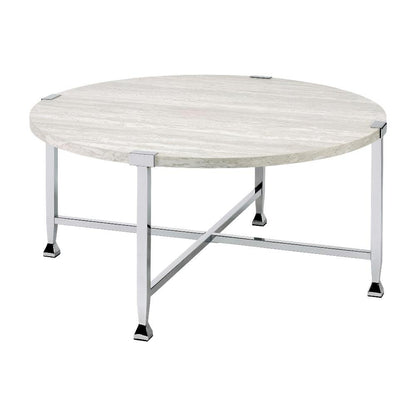 Coffee Table White Oak Chrome Metal Tube Paper Veneer Wood Surface