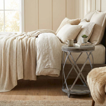 White and Light Purple Nightstand with Shabby Chic Style and Spacious Design