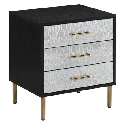 Black Modern Nightstand with Metallic Finishes and Sleek Design