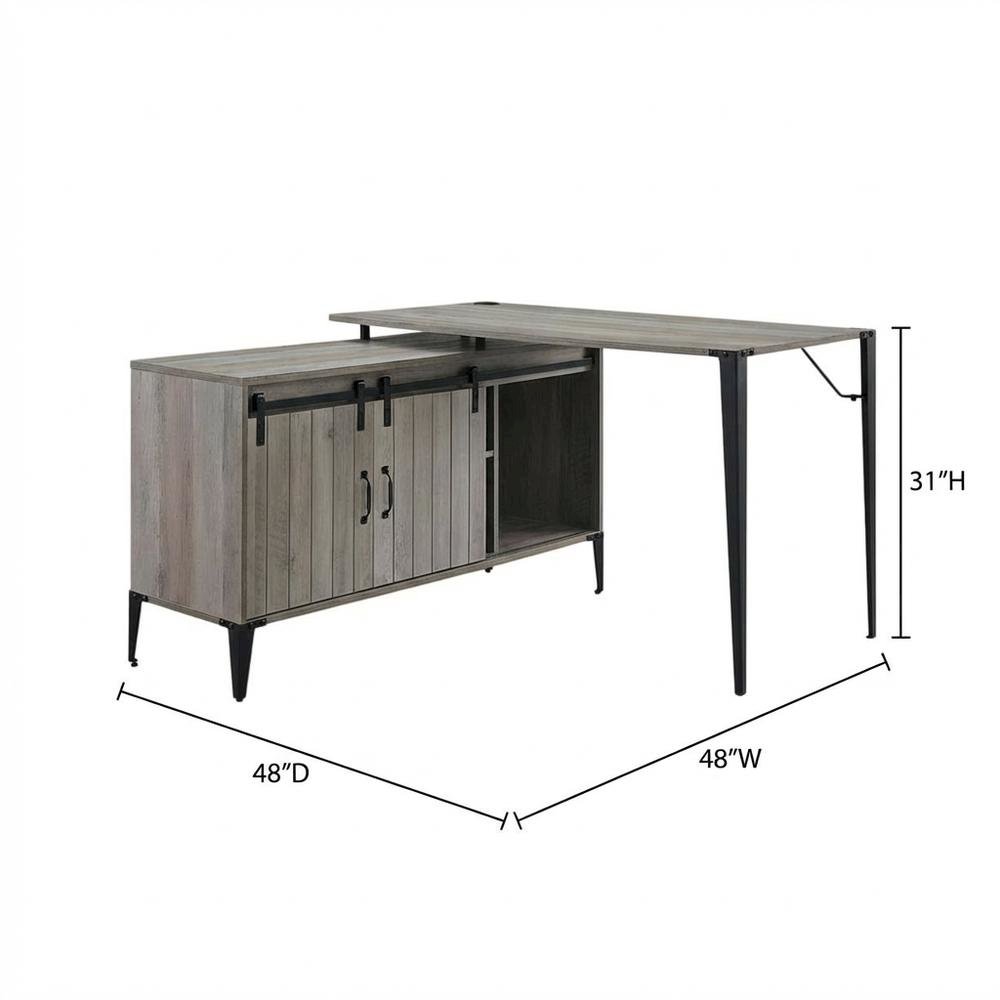 Industrial Gray Oak And Black Finish Writing Desk With Modern Design
