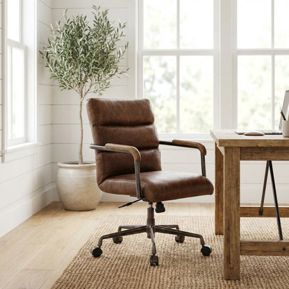 Retro Brown Top Grain Leather Executive Office Chair With Vintage Style