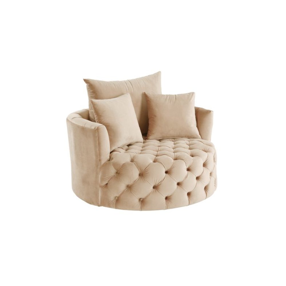 Zunyas Accent Chair w/Swivel Beige Velvet