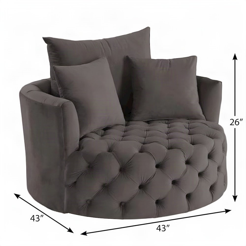 Velvet Swivel Accent Chair, Upholstered Comfy Living Room Armchair, Gray Velvet