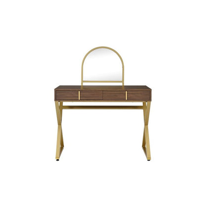 Coleen Vanity Desk w/Mirror & Jewelry Tray Walnut & Gold