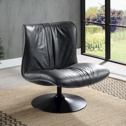 Piotr Accent Chair w/Swivel Black Top Grain Leather