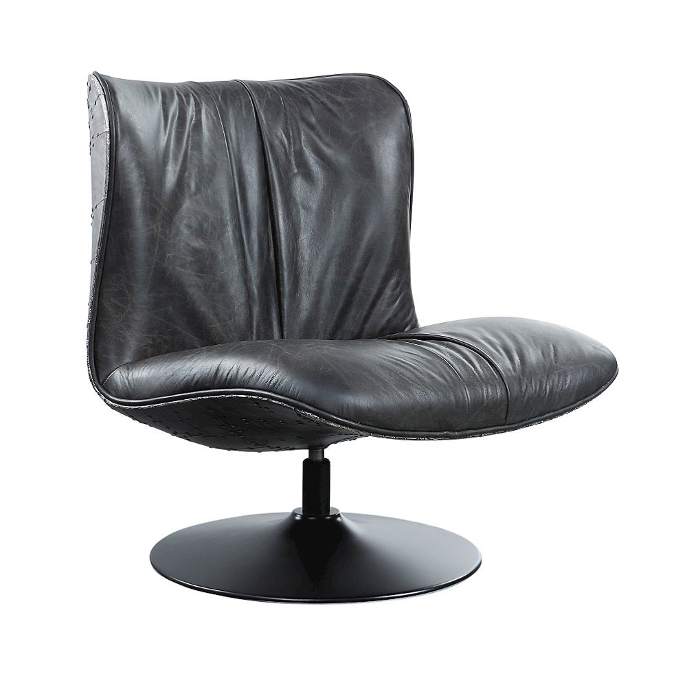 Piotr Accent Chair w/Swivel Black Top Grain Leather
