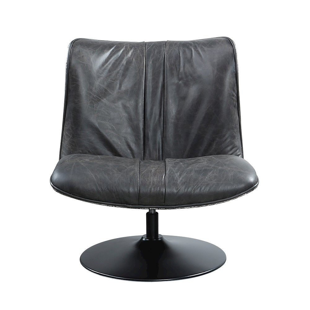 Piotr Accent Chair w/Swivel Black Top Grain Leather
