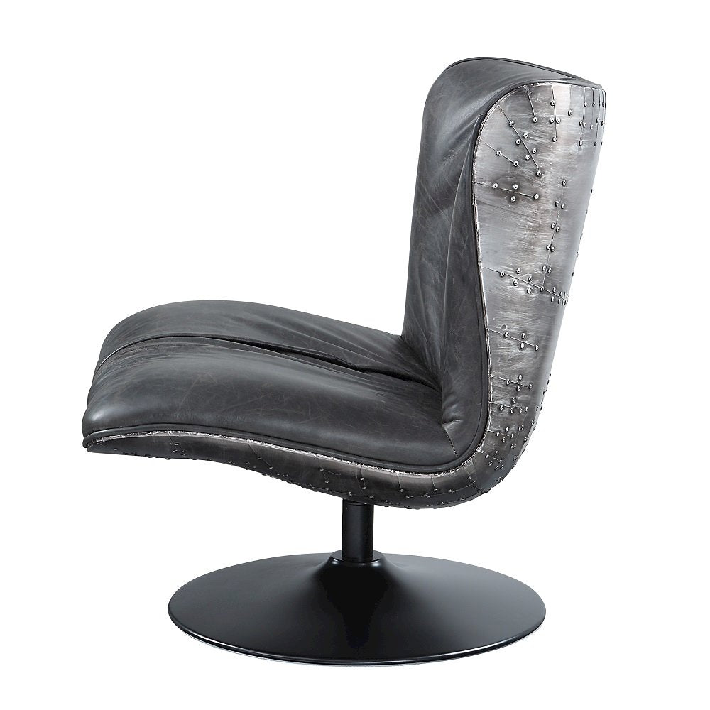 Piotr Accent Chair w/Swivel Black Top Grain Leather