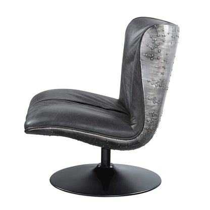 Piotr Accent Chair w/Swivel Black Top Grain Leather