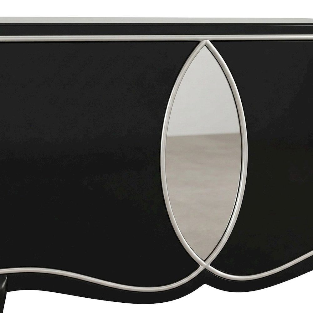 Wood Veneer Console Buffet Cabinet with Mirror and Open Shelves, Black