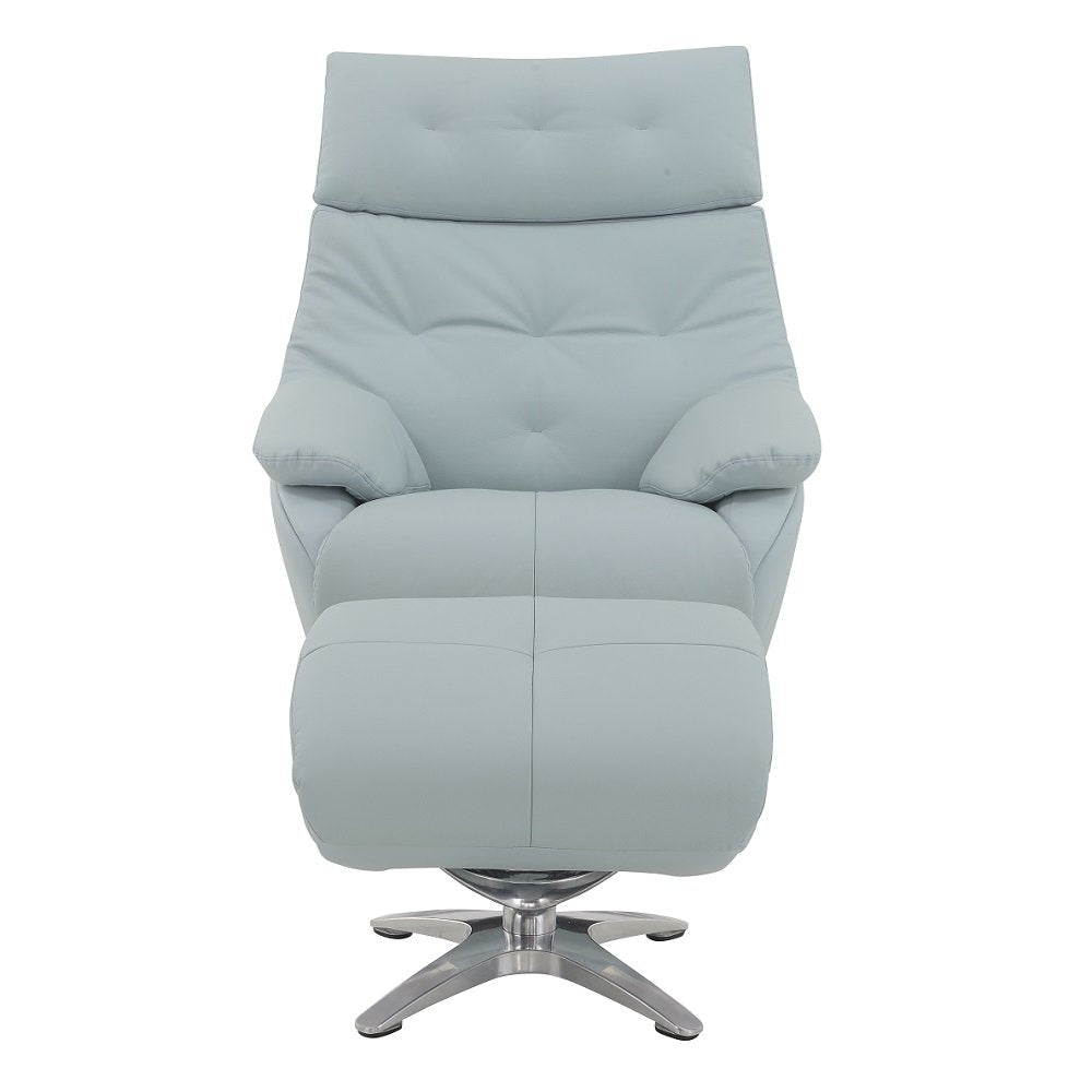 Janella Accent Chair w/Swivel & Ottoman Babyblue Top Grain Leather