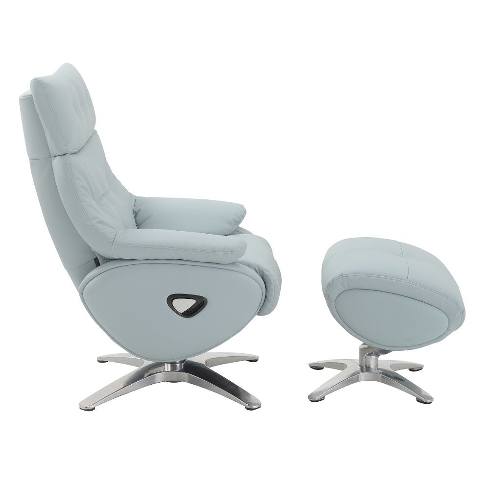 Janella Accent Chair w/Swivel & Ottoman Babyblue Top Grain Leather