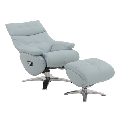 Janella Accent Chair w/Swivel & Ottoman Babyblue Top Grain Leather