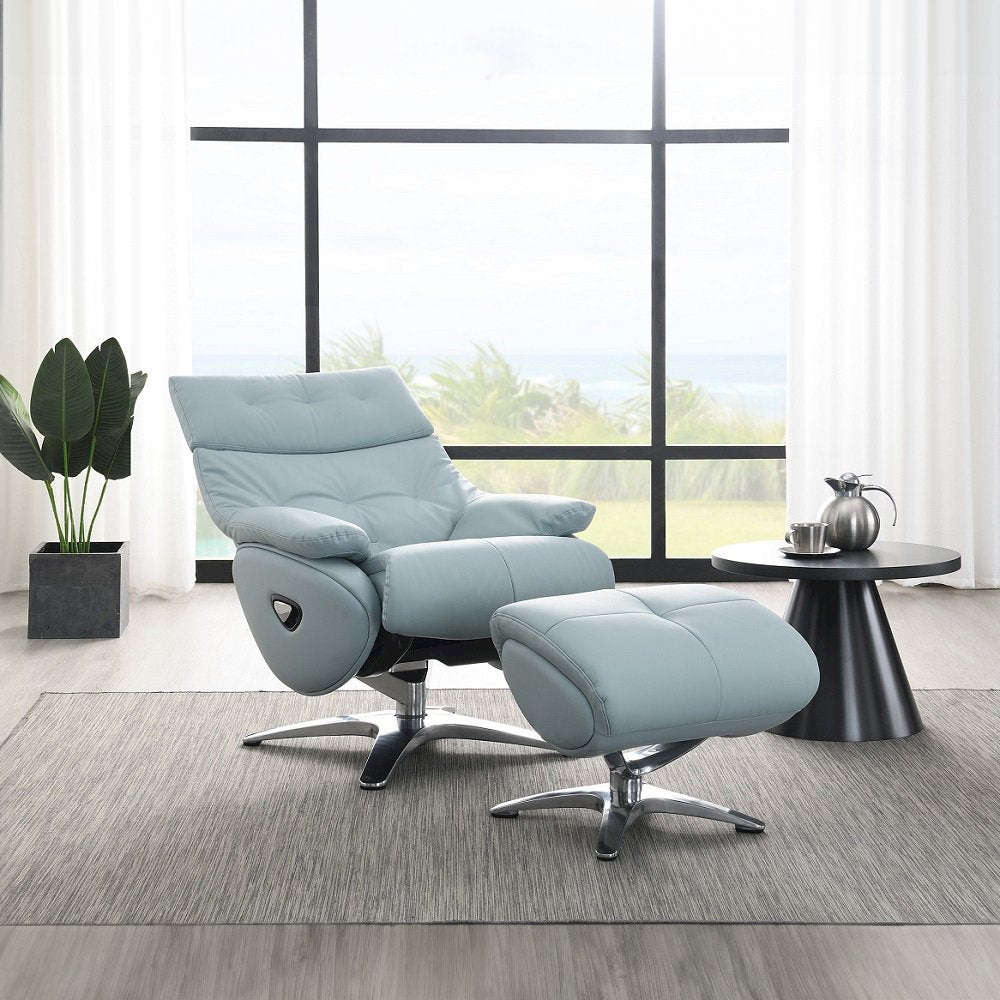 Janella Accent Chair w/Swivel & Ottoman Babyblue Top Grain Leather