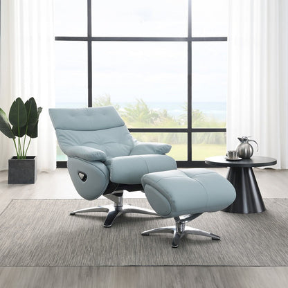 Janella Accent Chair w/Swivel & Ottoman Babyblue Top Grain Leather