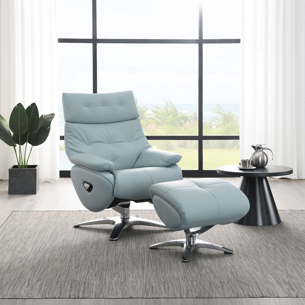 Janella Accent Chair w/Swivel & Ottoman Babyblue Top Grain Leather