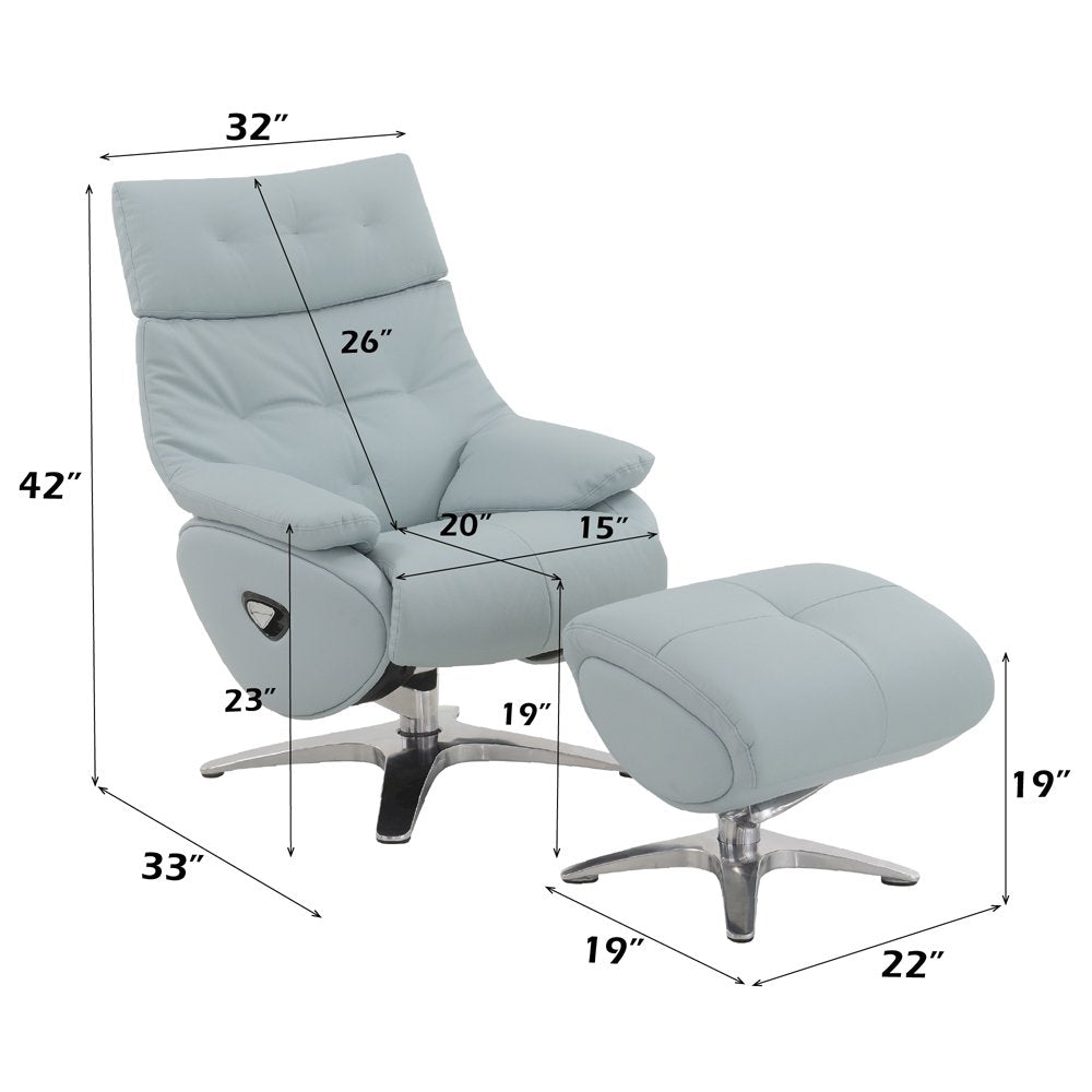 Janella Accent Chair w/Swivel & Ottoman Babyblue Top Grain Leather