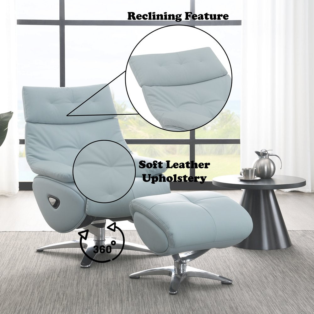 Janella Accent Chair w/Swivel & Ottoman Babyblue Top Grain Leather
