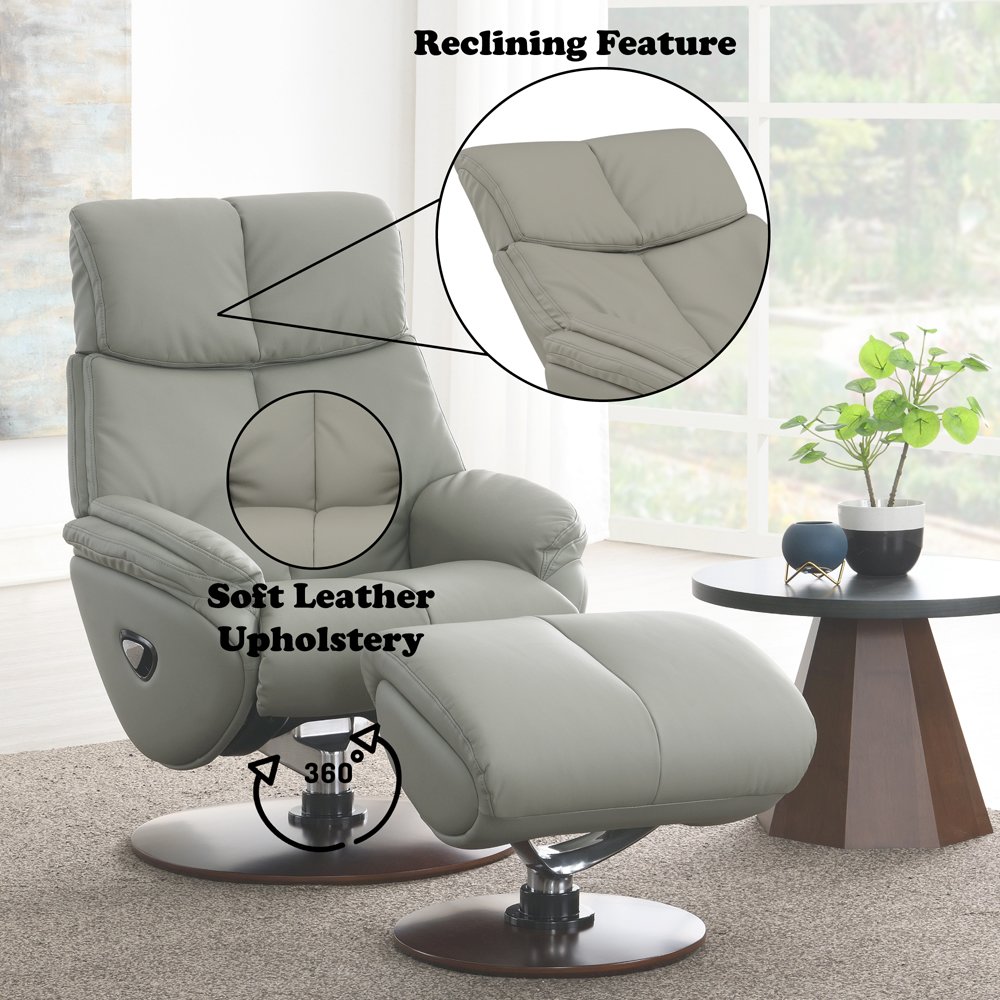 Kandoro Accent Chair w/Swivel & Ottoman Gray Top Grain Leather Leather & Brown B