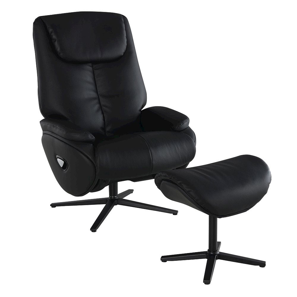 Labonita Accent Chair w/Swivel & Ottoman Black Top Grain Leather & Black