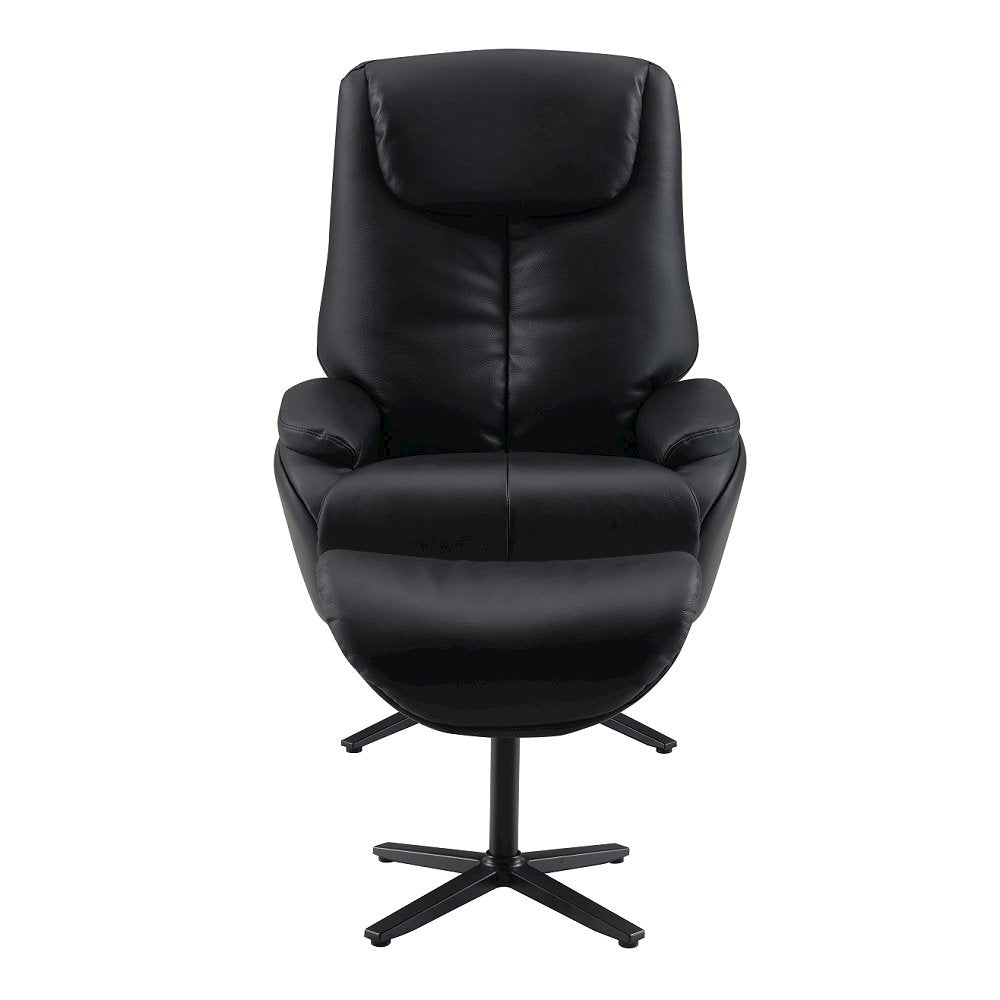 Labonita Accent Chair w/Swivel & Ottoman Black Top Grain Leather & Black