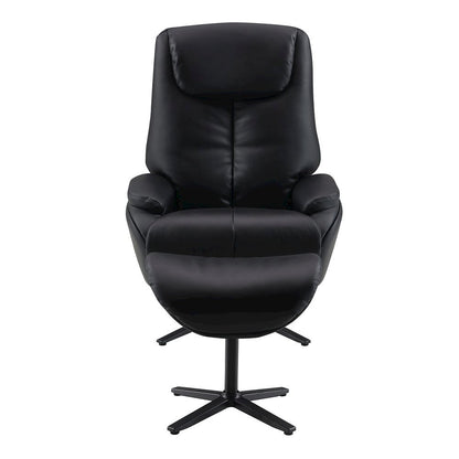 Labonita Accent Chair w/Swivel & Ottoman Black Top Grain Leather & Black