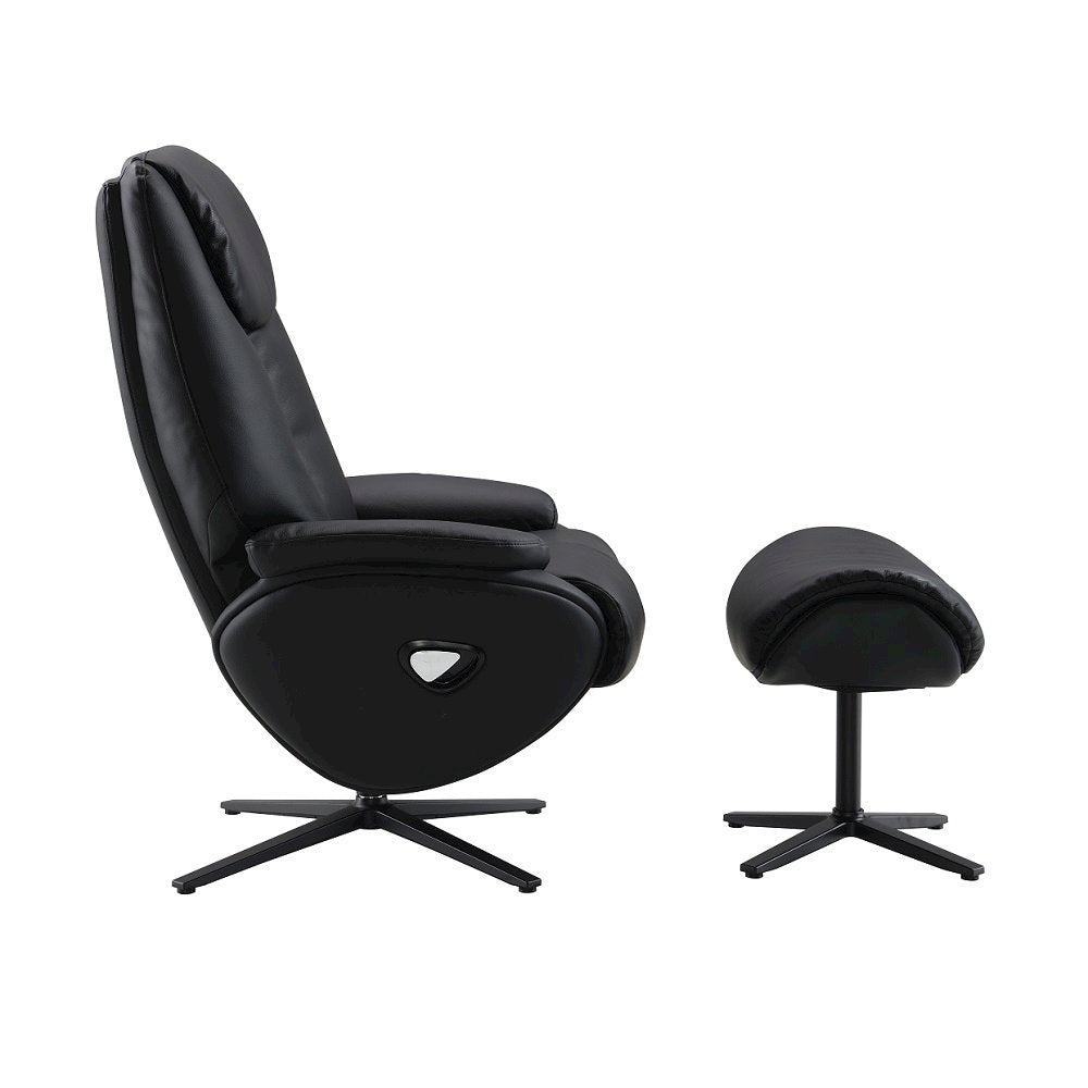Labonita Accent Chair w/Swivel & Ottoman Black Top Grain Leather & Black