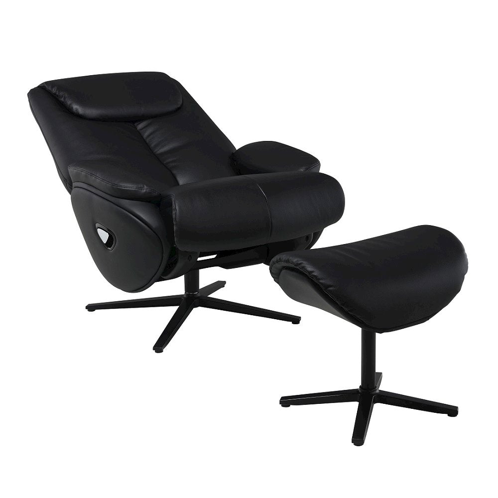 Labonita Accent Chair w/Swivel & Ottoman Black Top Grain Leather & Black