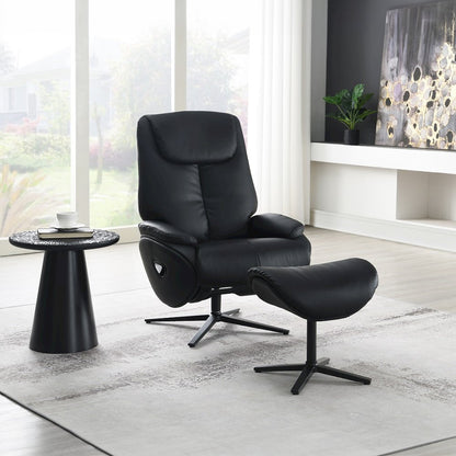 Labonita Accent Chair w/Swivel & Ottoman Black Top Grain Leather & Black