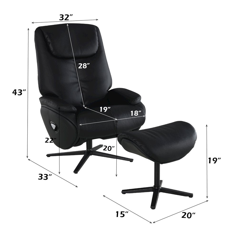 Labonita Accent Chair w/Swivel & Ottoman Black Top Grain Leather & Black