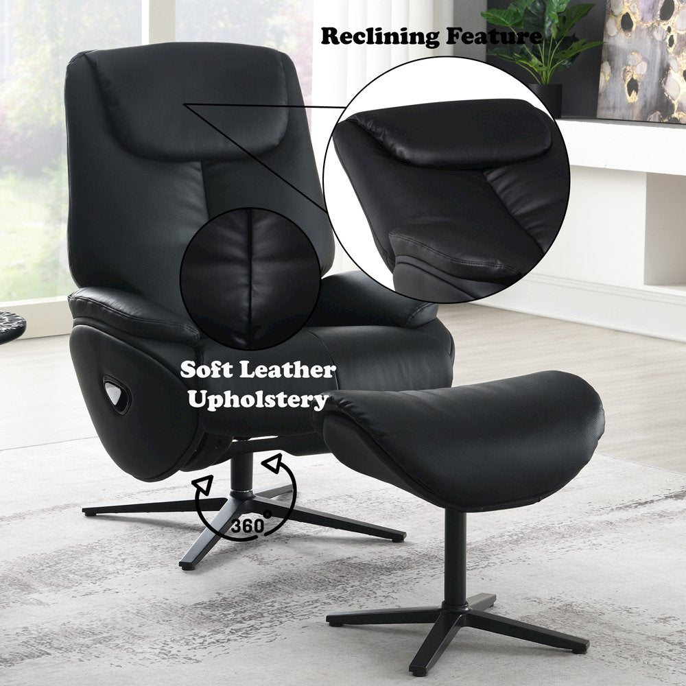 Labonita Accent Chair w/Swivel & Ottoman Black Top Grain Leather & Black