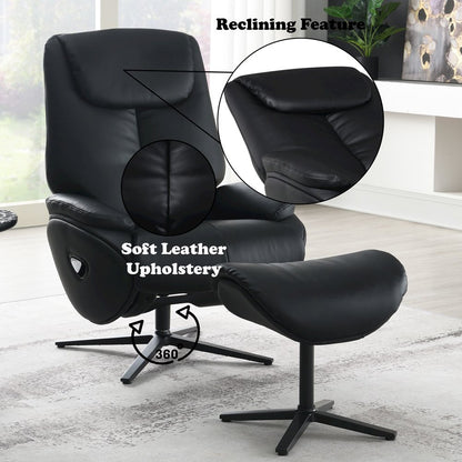 Labonita Accent Chair w/Swivel & Ottoman Black Top Grain Leather & Black