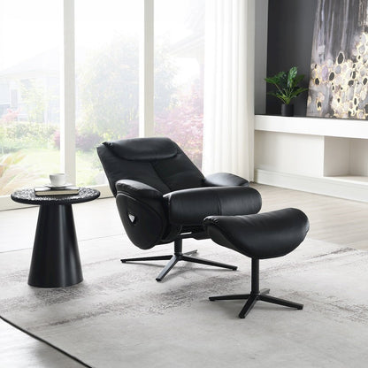 Labonita Accent Chair w/Swivel & Ottoman Black Top Grain Leather & Black