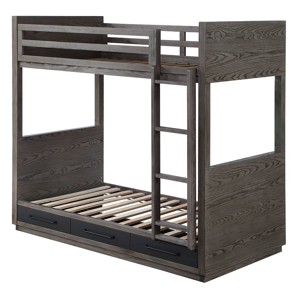 Estevon Bunk Bed (T/T) w/Storage Gray Oak