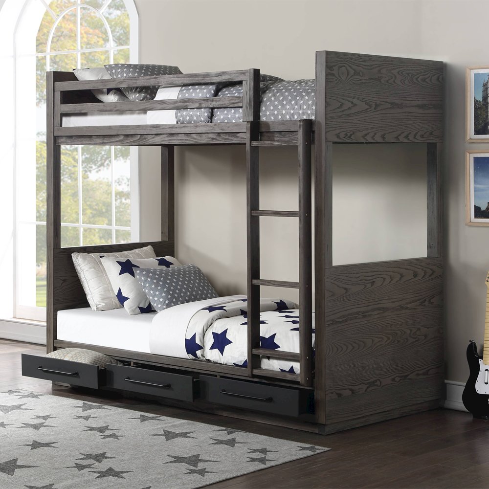 Estevon Bunk Bed (T/T) w/Storage Gray Oak