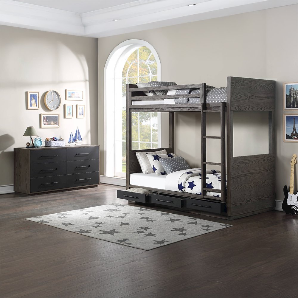 Estevon Bunk Bed (T/T) w/Storage Gray Oak