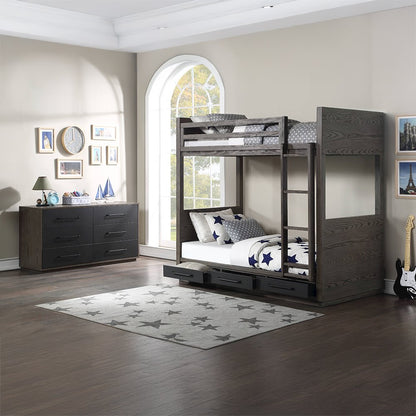 Estevon Bunk Bed (T/T) w/Storage Gray Oak