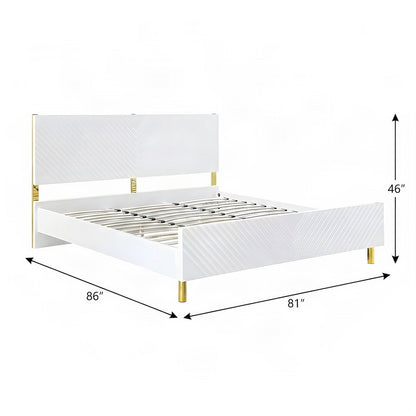 Eastern King Platform Bed Frame in High Gloss Composite Wood, White High Gloss