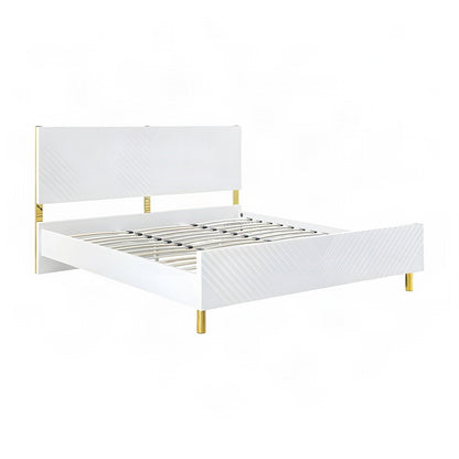 Eastern King Platform Bed Frame in High Gloss Composite Wood, White High Gloss