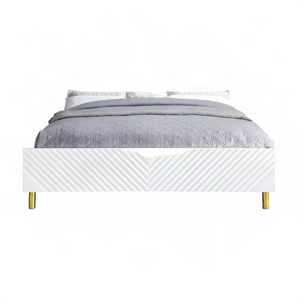 Eastern King Platform Bed Frame in High Gloss Composite Wood, White High Gloss
