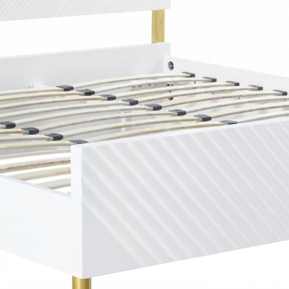 Eastern King Platform Bed Frame in High Gloss Composite Wood, White High Gloss