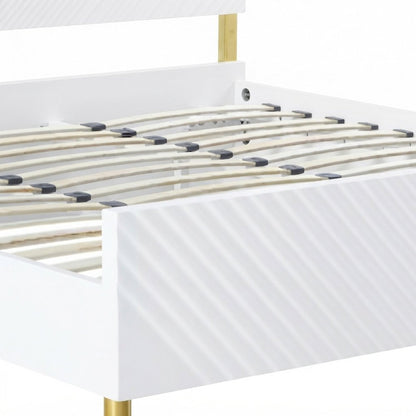 Eastern King Platform Bed Frame in High Gloss Composite Wood, White High Gloss