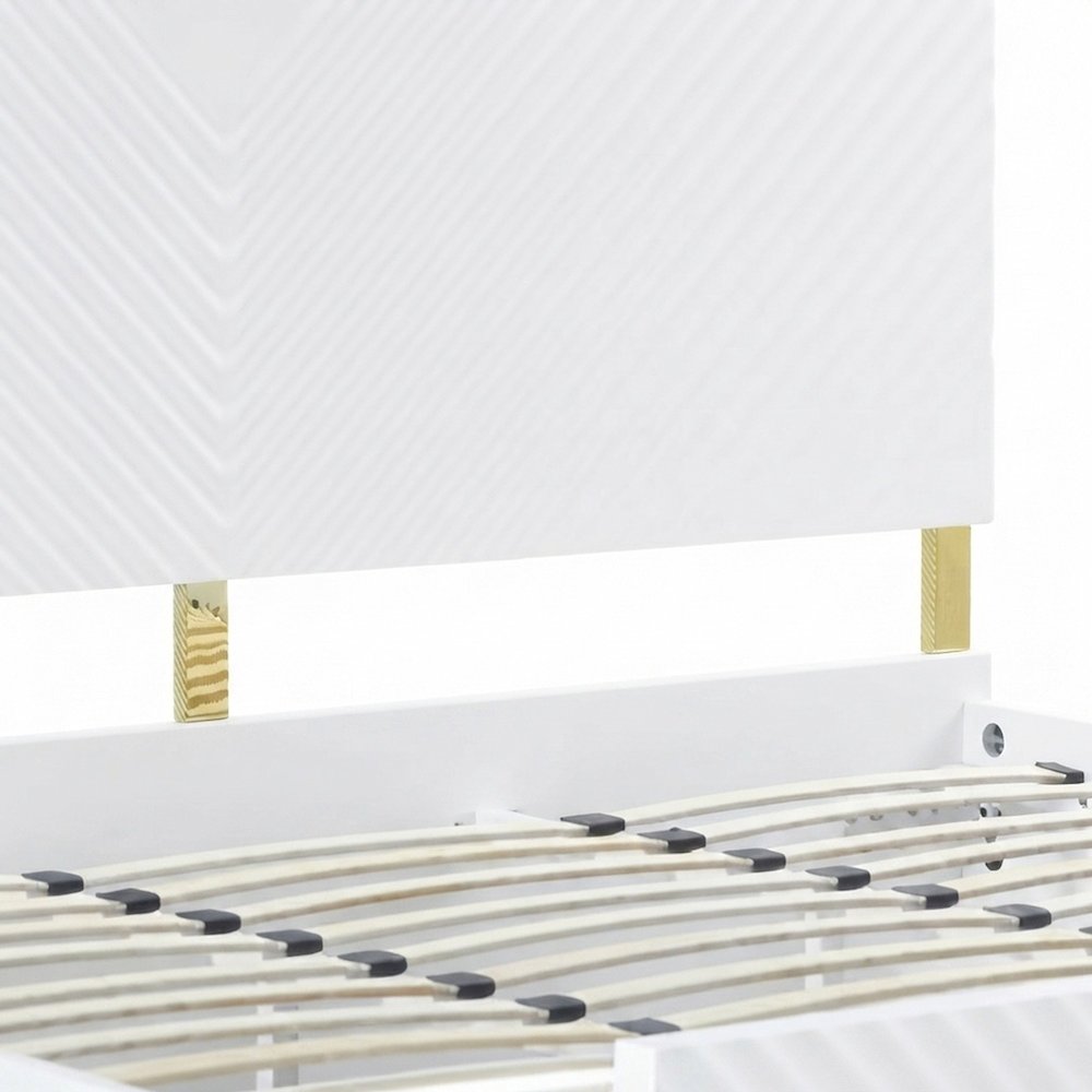 Eastern King Platform Bed Frame in High Gloss Composite Wood, White High Gloss