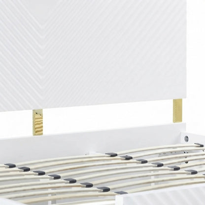 Eastern King Platform Bed Frame in High Gloss Composite Wood, White High Gloss