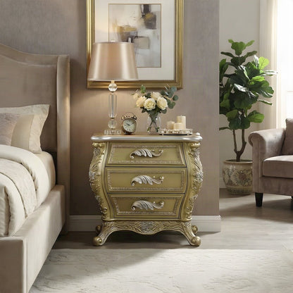Transitional Resin Nightstand with Cabriole Legs, 3-Drawer Bedside, Gold