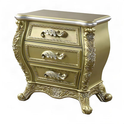 Transitional Resin Nightstand with Cabriole Legs, 3-Drawer Bedside, Gold