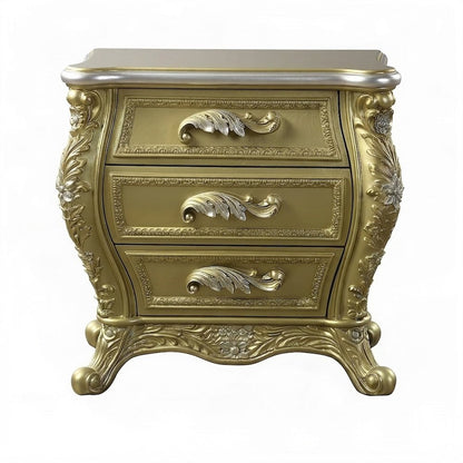 Transitional Resin Nightstand with Cabriole Legs, 3-Drawer Bedside, Gold